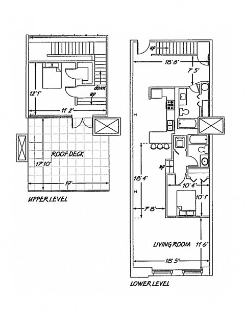 Floor plan for 2 beds, 2 baths, 1213 sqft
